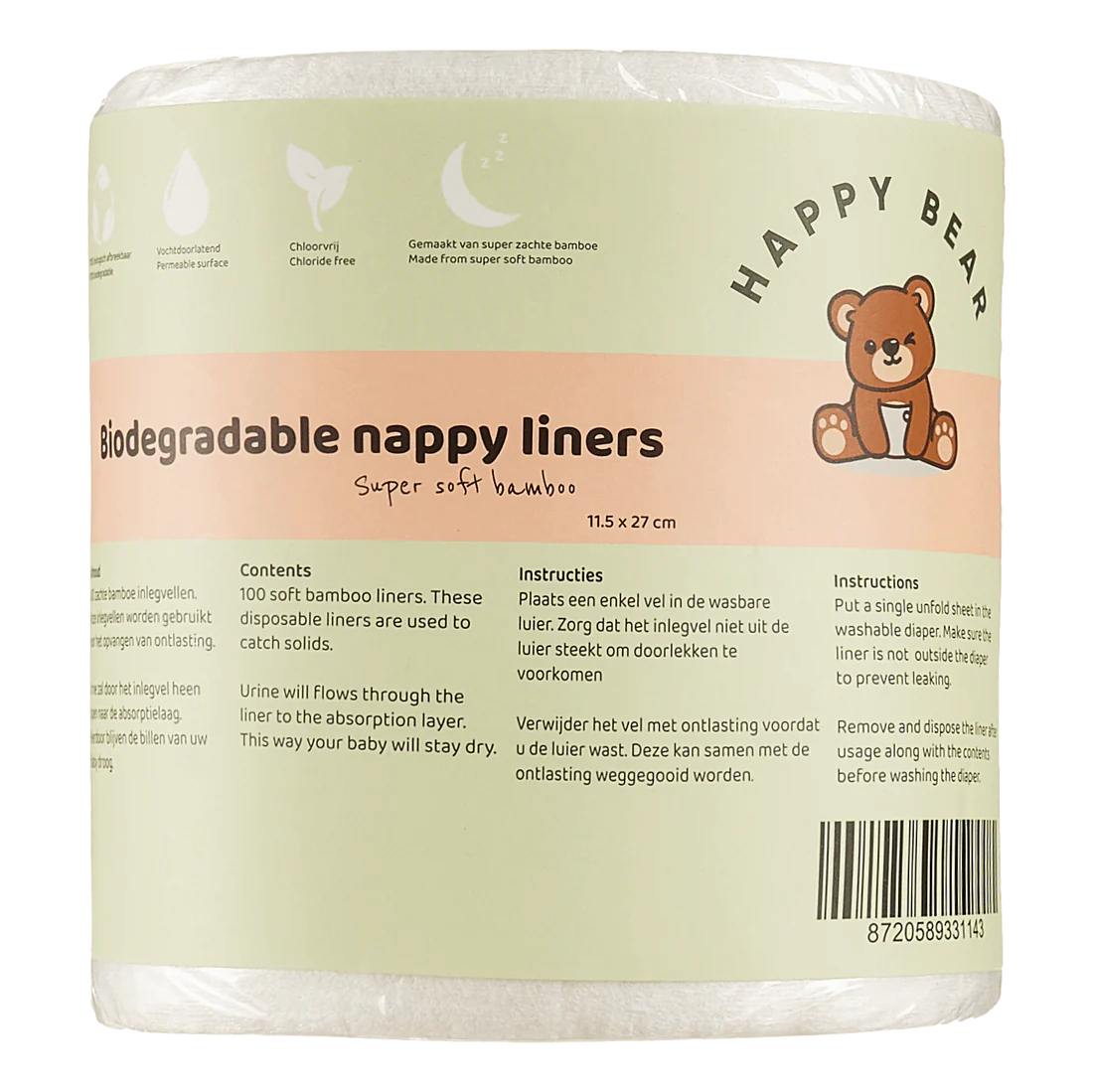 Happybear Bamboo Inlegvellen luier (rol)