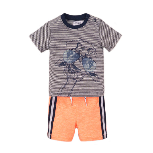 Dirkje setje Navy Stripe en Neon Coral