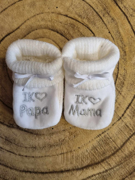 Eerste slofjes Ik ♥ Papa en Mama